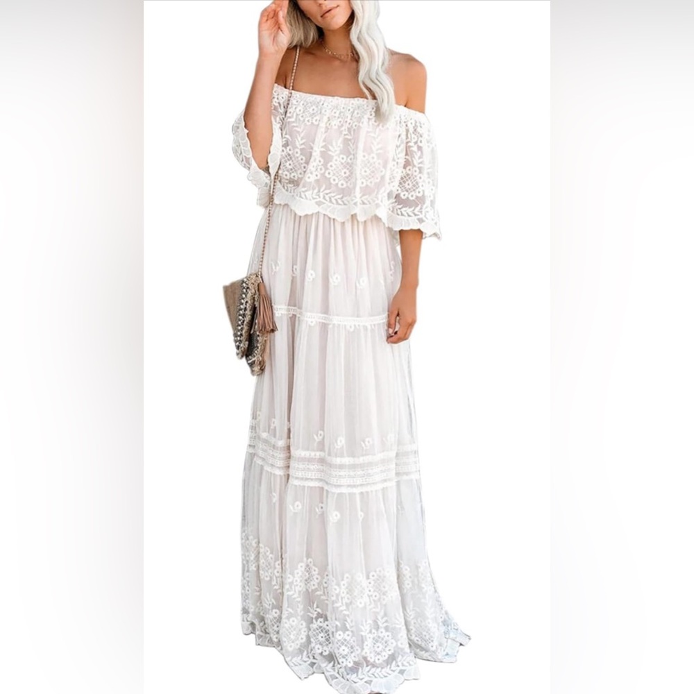 MERMAID'S CLOSET Women's Casual Off Shoulder Lace Maxi Dress Boho Style